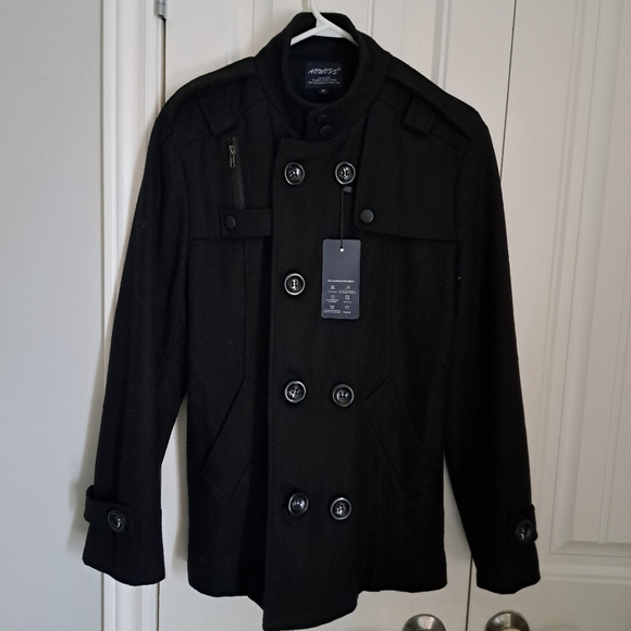 Men's lightweight navy blue peacoat double breasted cotton wool feel lined Small - Picture 6 of 11